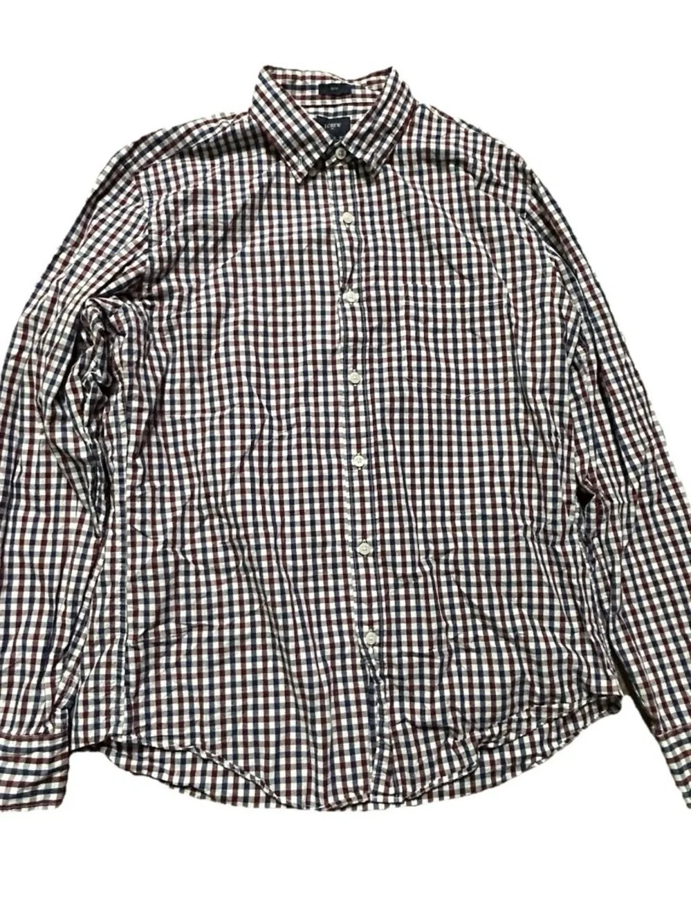 Men’s J. Crew Red White Blue Plaid Button Down Slim Fit Shirt Size Large